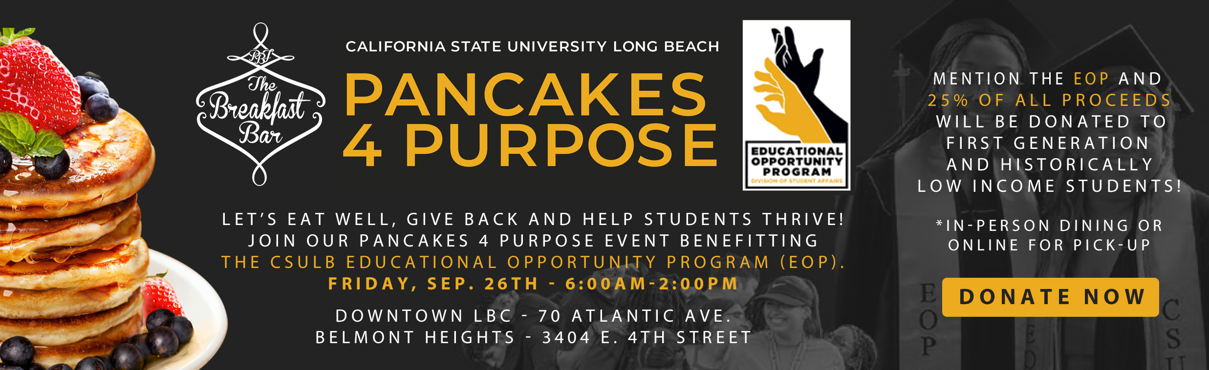 Pancakes4Purpose banner |  May 3rd - 6 PM - 9 PM